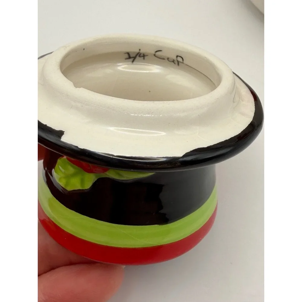 Pier 1 Stacking Ceramic Snowman Measuring Cups Christmas Candy Snack Bowls Set